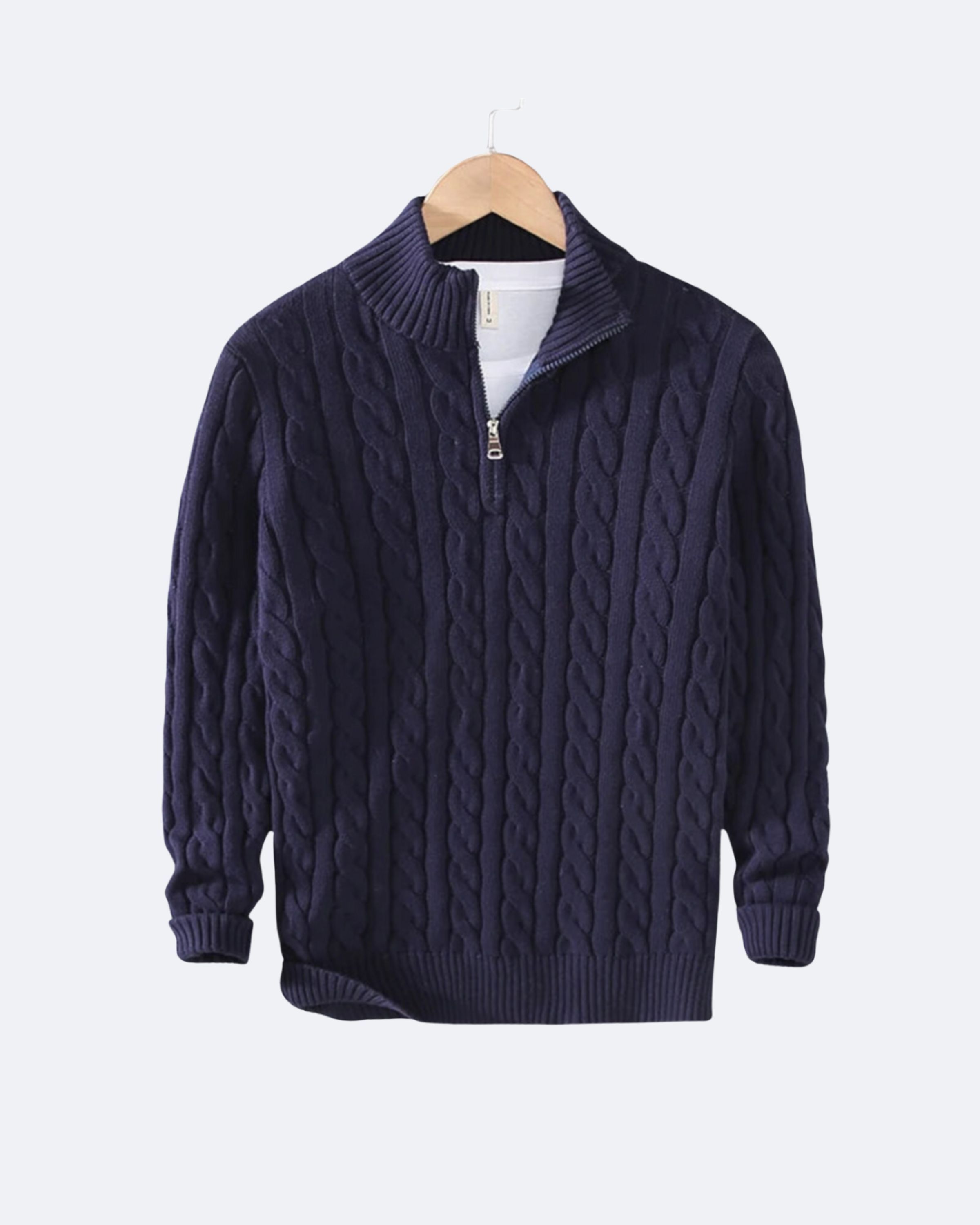 Claudio Zopfstrickpullover mit kurzem Reißverschluss